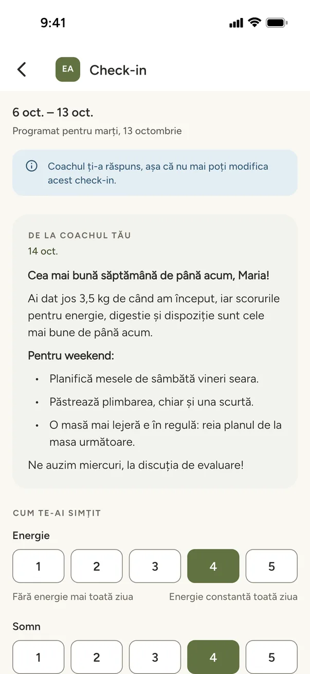 Feedback după fiecare check-in